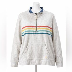 L.L.Bean 3X White Half Zip Pullover Sweatshirt Rainbow Stripe Pocket